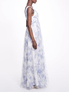 Biella Printed Gown - Dusty Blue