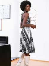 Load image into Gallery viewer, Freya Halter Dress / Black &amp; Milky White Floral Stripe Cotton