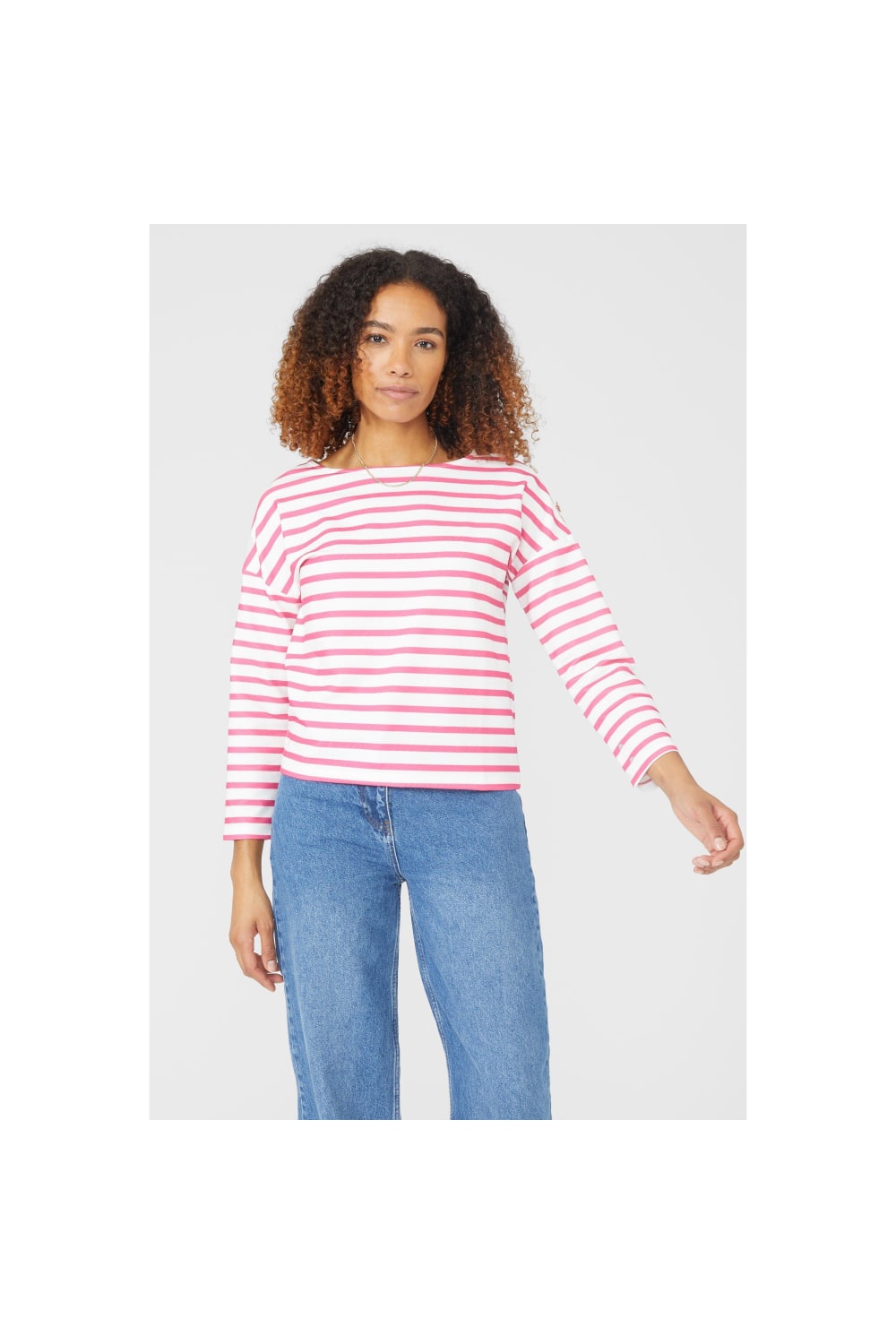 Womens/Ladies Striped Button Detail Top - Pink