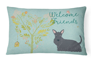 12 in x 16 in  Outdoor Throw Pillow Welcome Friends Scottish Terrier Canvas Fabric Decorative Pillow