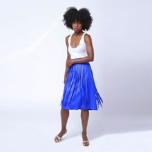 Load image into Gallery viewer, Sk4 | Fringe Midi Skirt in Indigo Blue Rescued Leather