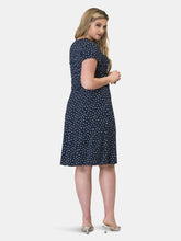 Load image into Gallery viewer, Amiya Wrap Dress in Twilight Dot Classic Navy Blue (Curve)