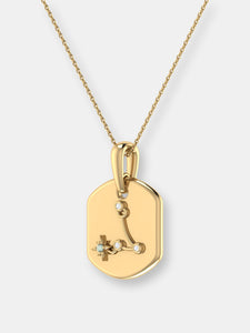 Pisces Two Fish Aquamarine & Diamond Constellation Tag Pendant Necklace In 14K Yellow Gold Vermeil On Sterling Silver