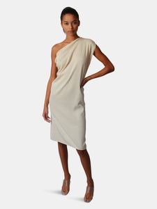 Cotton Knit Drape Dress in Ivory