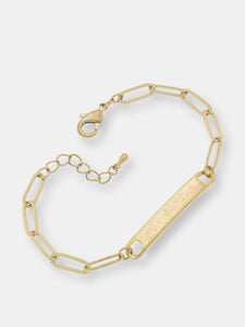 Jill Paperclip Chain ID Plate Bracelet in Worn Gold