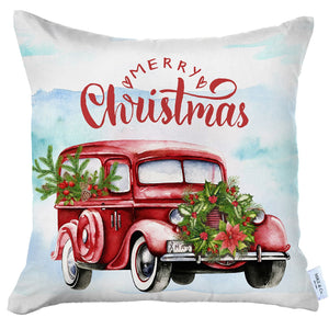 Christmas Car Decorative Single Throw Pillow 18" x 18" White & Red Square For Couch, Bedding