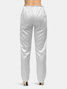 USA Made Ooh La La Stretch Satin Fully Lined Straight Leg Pants With Crystal Embellished Drawstring