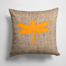 Load image into Gallery viewer, 14 in x 14 in Outdoor Throw PillowDragonfly Burlap and Orange BB1062 Fabric Decorative Pillow