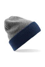 Load image into Gallery viewer, Beechfield Unisex Reversible Heritage Winter Beanie Hat (Heather Grey/ French Navy)