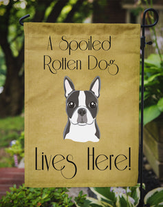 11" x 15 1/2" Polyester Boston Terrier Spoiled Dog Lives Here Garden Flag 2-Sided 2-Ply