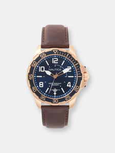 Nautica Watch NAPPLH003 Pilot House, Analog, Water Resistant, Date Display, 3 Hand Movement, Brown Leather Band, Blue