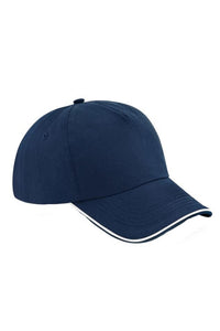 Adults Unisex Authentic 5 Panel Piped Peak Cap (French Navy/White)