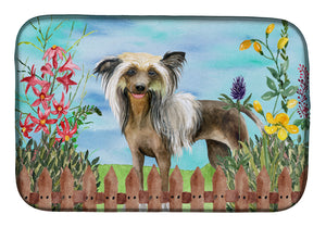 14 in x 21 in Chinese Crested Spring Dish Drying Mat