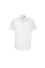 Load image into Gallery viewer, B&amp;C Mens Black Tie Short Sleeve Dress Shirt (White)