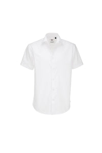 B&C Mens Black Tie Short Sleeve Dress Shirt (White)