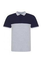 Load image into Gallery viewer, Mens Piqu Colour Block Polo Shirt - Gray/Oxford Navy Heather