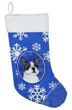 Load image into Gallery viewer, Boston Terrier Winter Snowflakes Holiday Christmas Stocking