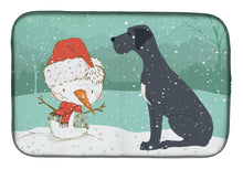 Load image into Gallery viewer, 14 in x 21 in Black Great Dane and Snowman Christmas Dish Drying Mat