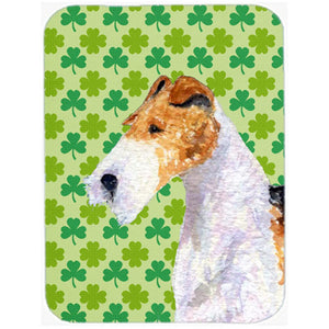 SS4409LCB Fox Terrier St. Patricks Day Shamrock Portrait Glass Cutting Board - Large