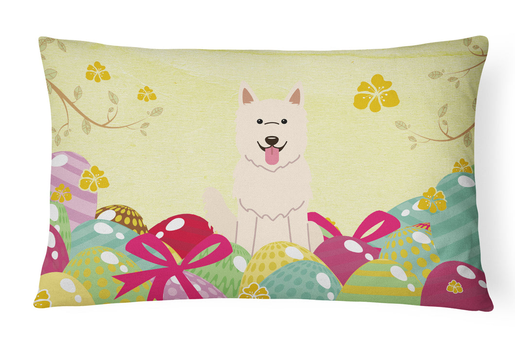 12 in x 16 in  Outdoor Throw Pillow Easter Eggs White German Shepherd Canvas Fabric Decorative Pillow