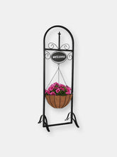 Load image into Gallery viewer, Decorative Welcome Sign and Hanging Flower Basket Planter Stand