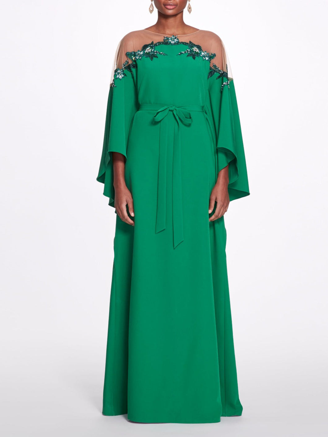 Jewel Neck Kaftan Gown - Emerald