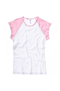 Bella + Canvas Womens/Ladies Baby Rib Cap Sleeve Contrast T-Shirt (White / Pink)