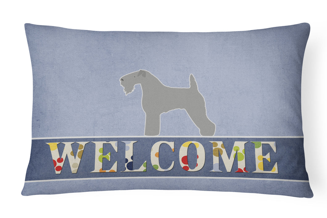 12 in x 16 in  Outdoor Throw Pillow Kerry Blue Terrier Welcome Canvas Fabric Decorative Pillow