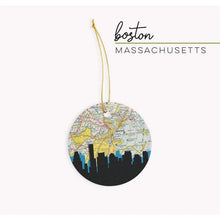 Load image into Gallery viewer, Boston, Massachusetts City Skyline With Vintage Boston Map