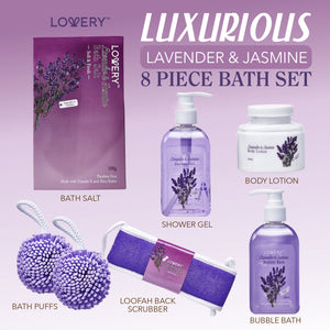 Lovery Home Spa Gift Baskets -  Lavender & Jasmine Home Spa - 8pc Set