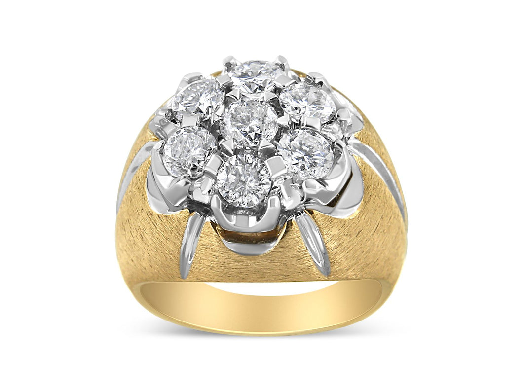 Men's 14K Yellow and White Gold 3.00 Cttw Diamond Cluster Dome Ring with Matte Finish