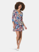 Load image into Gallery viewer, Perfect Wrap Mini Dress  in Patchwork Blue