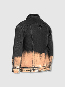 Longer Washed Black Denim Jacket with Rose Gold Foil