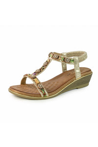 Womens/Ladies Bali Jewelled Wedge Sandals - Gold