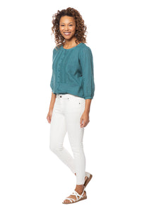 Swiss Dot 3/4 Sleeve Peasant Top