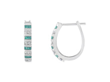 Load image into Gallery viewer, 10k White Gold Round and Blue Baguette Diamond Hoop Earrings