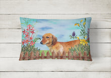 Load image into Gallery viewer, 12 in x 16 in  Outdoor Throw Pillow Dachshund Spring Canvas Fabric Decorative Pillow