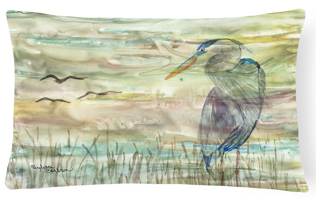 12 in x 16 in  Outdoor Throw Pillow Blue Heron Sunset Canvas Fabric Decorative Pillow