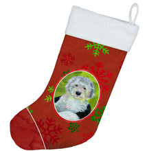 Load image into Gallery viewer, Old English Sheepdog Red  Green Snowflakes Holiday Christmas Christmas Stocking
