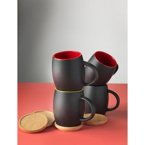 Avenue Hearth Ceramic Mug With Wood Lid/Coaster (Solid Black/Lime) (4.1 x 3 inches)