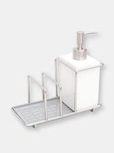 Load image into Gallery viewer, Michael Graves Design Steel Kitchen Sink Caddy Station with 10 Ounce Ceramic Soap Dispenser, Satin Nickel