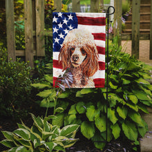 Load image into Gallery viewer, 11 x 15 1/2 in. Polyester Red Miniature Poodle with American Flag USA Garden Flag 2-Sided 2-Ply