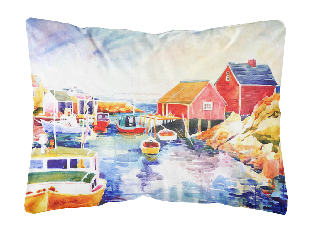 12 in x 16 in  Outdoor Throw Pillow Boats at Harbour with a view Canvas Fabric Decorative Pillow
