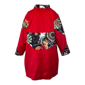 Oversized Topcoat In Red And Tapestry Patchwork