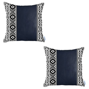 Boho Set of 2 Handcrafted Decorative Throw Pillow Cover Vegan Faux Leather Geometric For Couch, Bedding