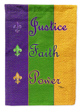 Load image into Gallery viewer, 11 x 15 1/2 in. Polyester Mardi Gras Peace Faith and Justice Garden Flag 2-Sided 2-Ply