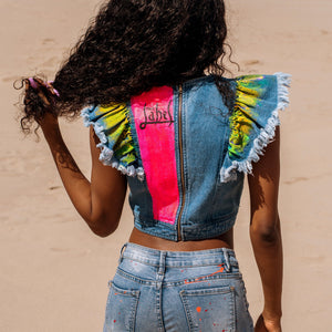 Neon Flowers Hand Painted Croptop