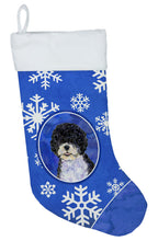 Load image into Gallery viewer, Portuguese Water Dog Winter Snowflakes Holiday Christmas Stocking