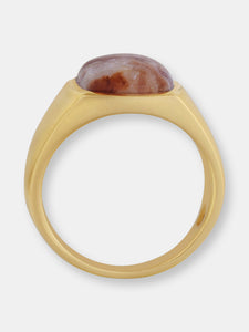 Red Lace Agate Iconic Stone Signet Ring in 14K Yellow Gold Plated Sterling Silver