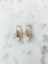 Load image into Gallery viewer, Jill Short Drop Earring in Rainbow Moonstone with Chalcedony Drop